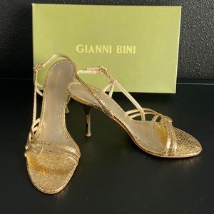 Size 8 gold, strap heels